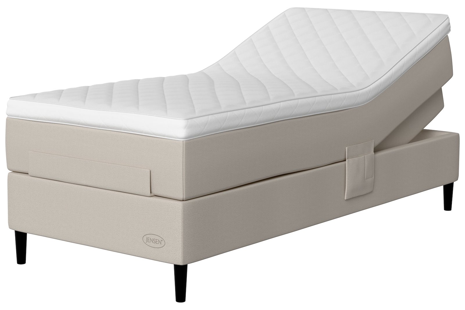 Opal Aqtive II regulerbar seng Tekstil 185 sand, medium, Tempsmart overmadrass og Conic 14 cm sorte ben