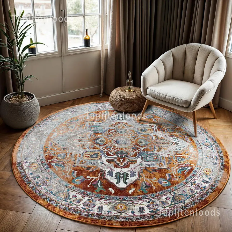 Picasso Castana Vintage Rond Vloerkleed Terra / Multi Laagpolig - 200 CM ROND