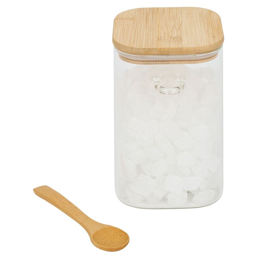 Bocal en verre transparent 1L avec couvercle et cuillère en bambou