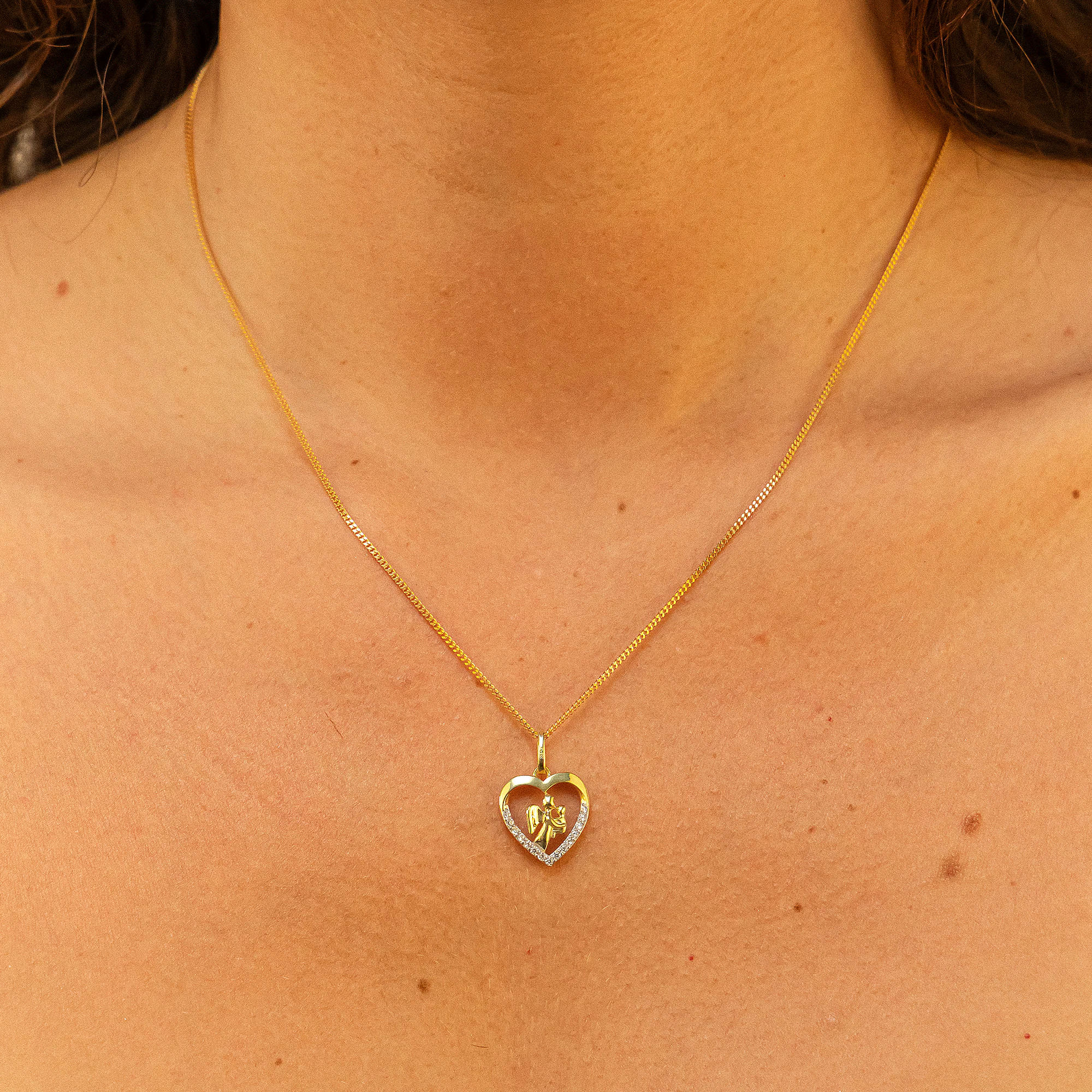 Fascination by Ellen K. Halskette Gold 333 mit Zirkonia weiß und Engel-Motiv