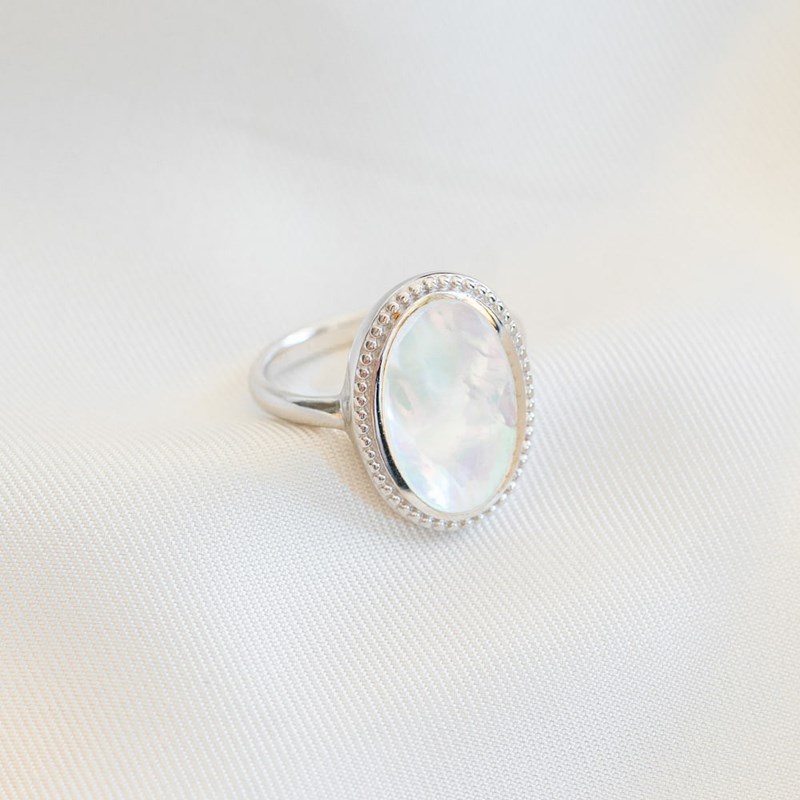 Bague Nacre Argent Créateur Tendance Pierre Precieuse Blanche