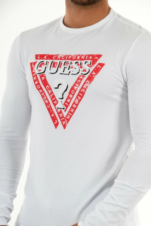 tee shirt manches longues guess jeans jasin cn g011 pure white