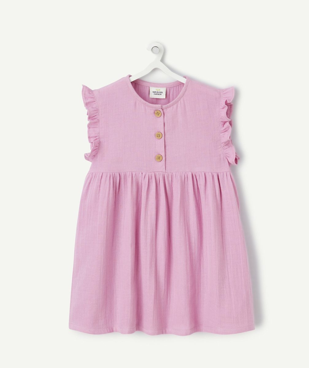 robe bébé fille en gaze de coton rose avec volants