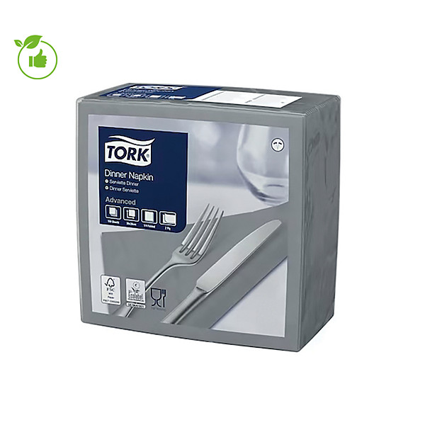 Serviettes de table en papier Dinner Tork, coloris gris, le colis de 150