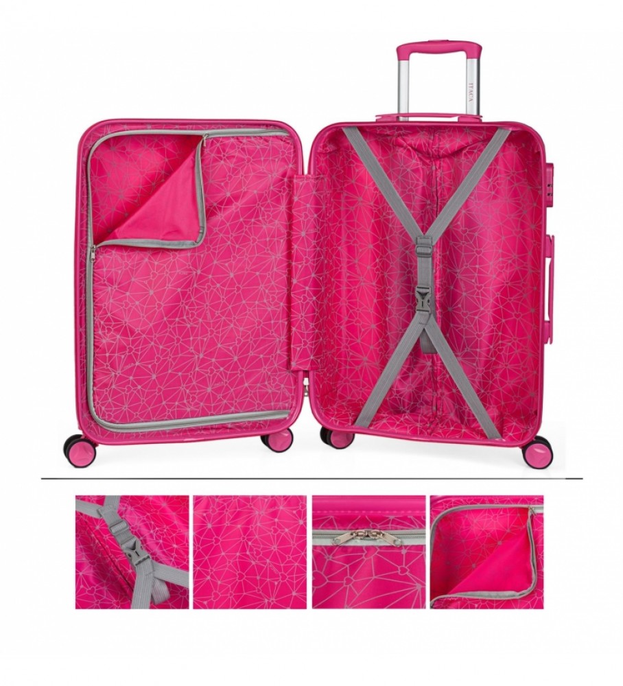 Mala de viagem infantil ITACA para meninas com estampa de estrelas fúcsia - 67 x 45 x 24 cm -