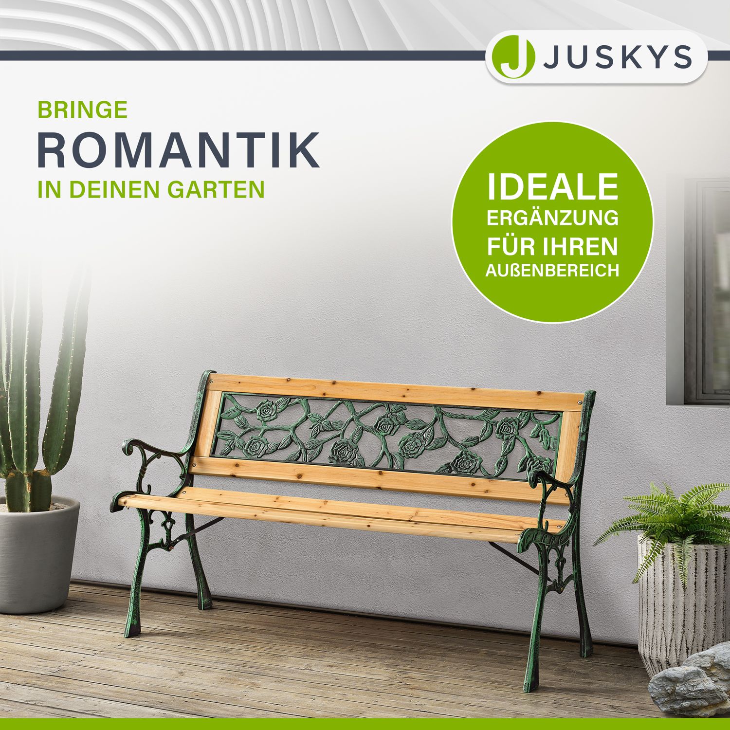 Juskys Gartenbank Venezia – 2-Sitzer Sitzbank mit Armlehnen & Rückenlehne – 122x54x73 cm