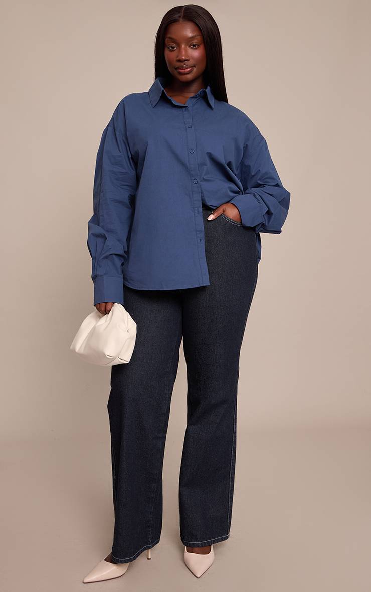 Bleu Marine Chemise Cintrée En Coton Plus À Multiples Boutons