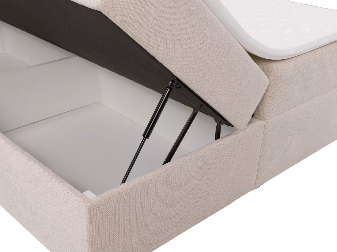 Ensemble complet literie déco tête de lit + sommiers coffre et tiroir + matelas + surmatelas - 160 x 200 cm - Tissu - Beige - ARAO de YSMÉE