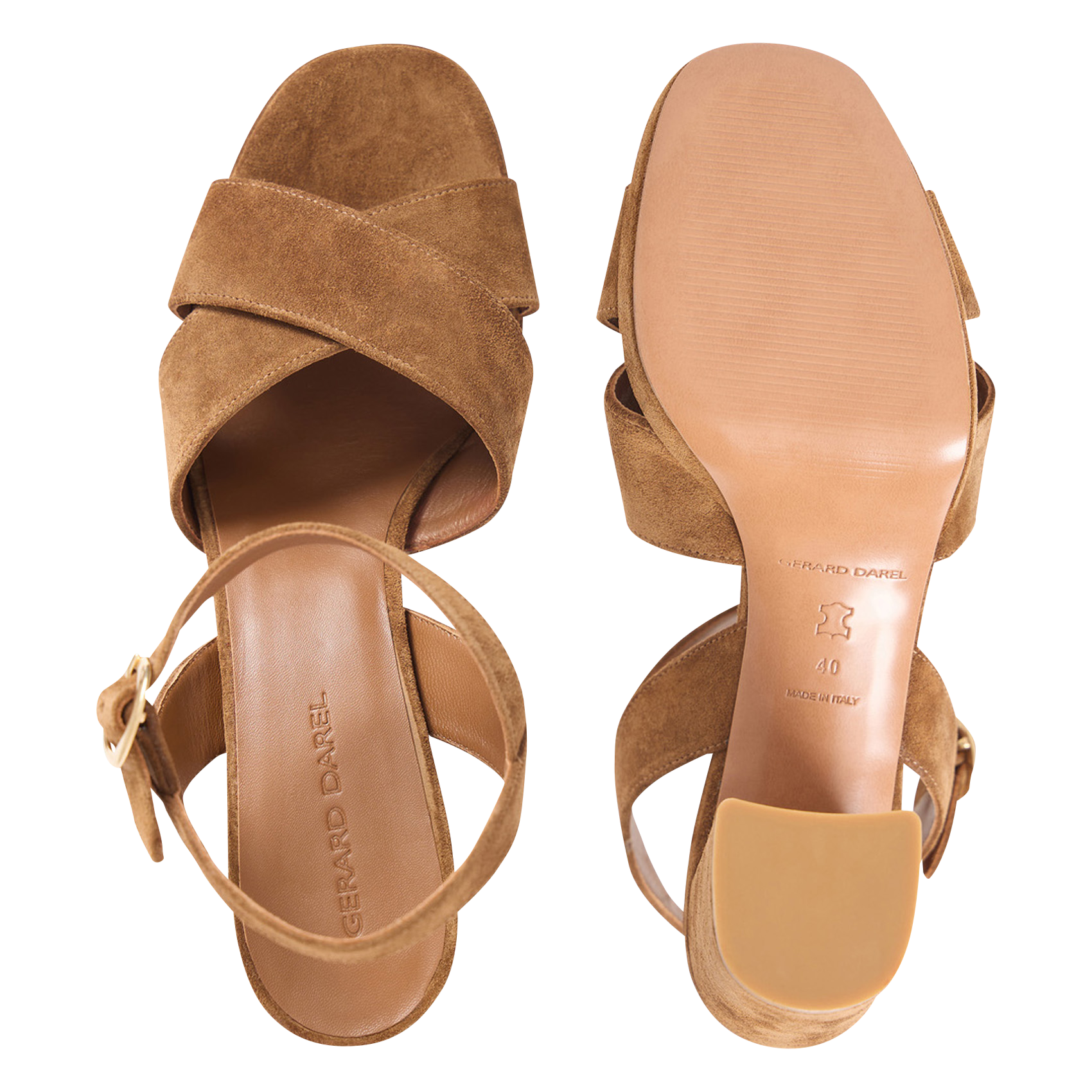 LYA - Sandales à plateforme en cuir velours | Marron