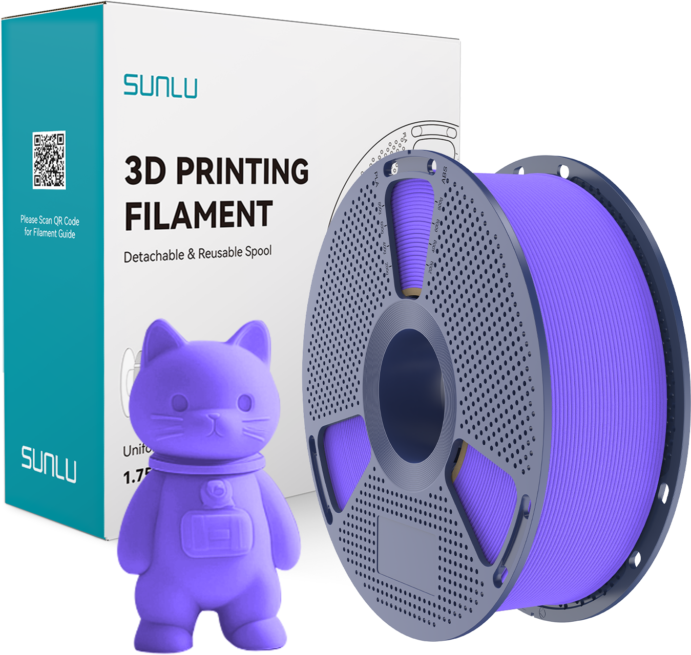 SUNLU  PLA Matte Lavender Purple, 1,75 mm / 1000 g    PLA Material mit mattem Oberflächenfinish in Lavender Purple