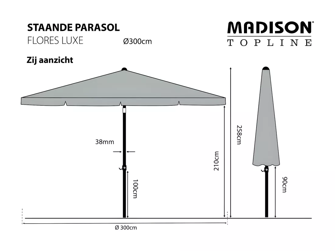 Parasol Flores Luxe 300 cm Rond Taupe
