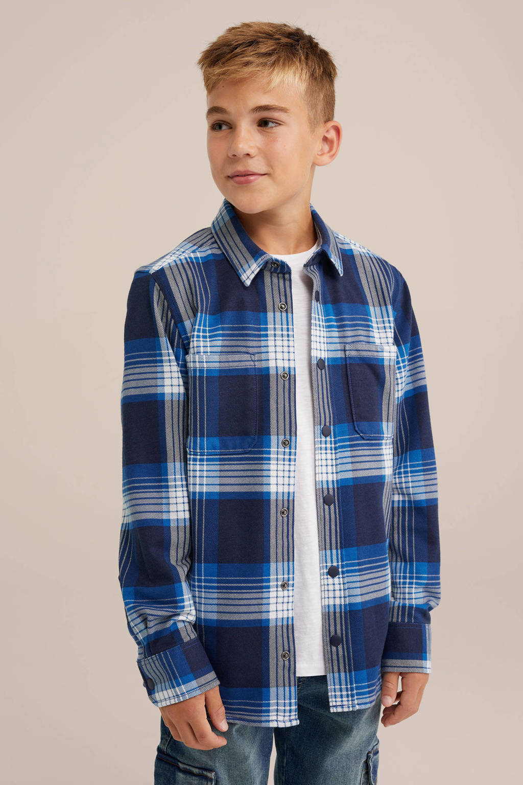 WE Fashion geruit overhemd donkerblauw/wit