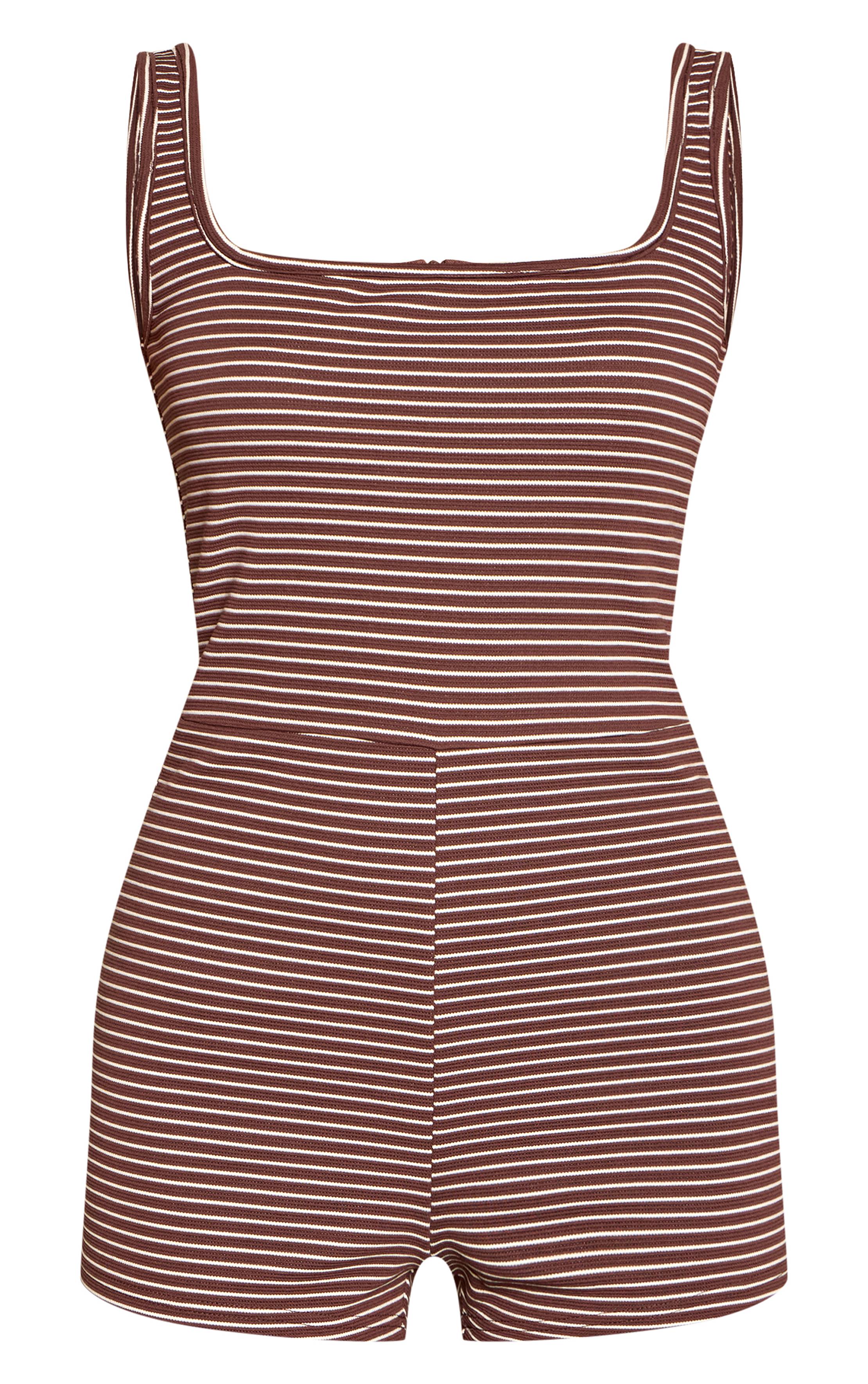 Marron Combinaison-short À Rayures En Jersey Avec Bretelles