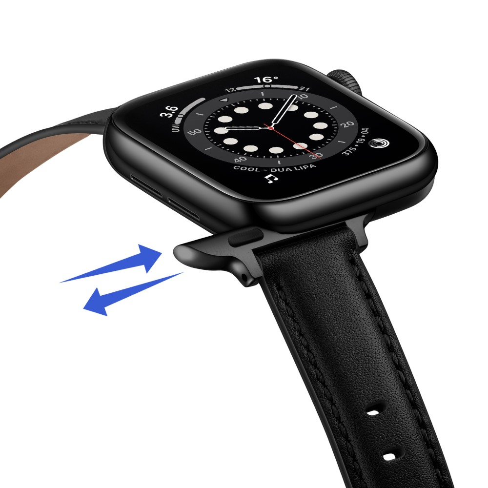 Apple Watch (49/46/45/44 mm) Echtleder Ersatz Armband mit Dornschliesse (Gelenkumfang 160-226 mm) - Schwarz