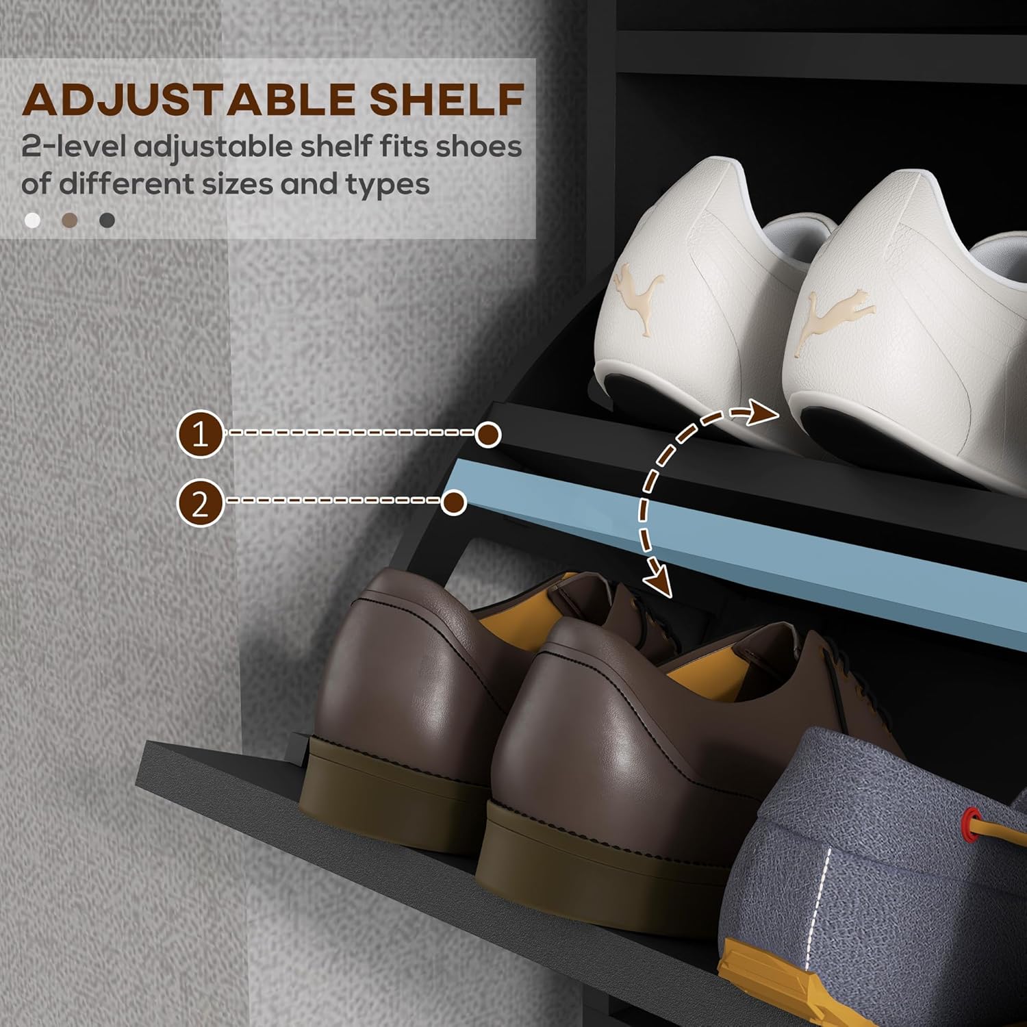 HOMCOM 3 Drawer Shoe Cabinet with 2 Flip Doors, Sliding Out Drawer and Adjustable Shelf for 12 Pairs of Shoes, Narrow Shoe Storage Cabinet for Hallway, Entryway, Black