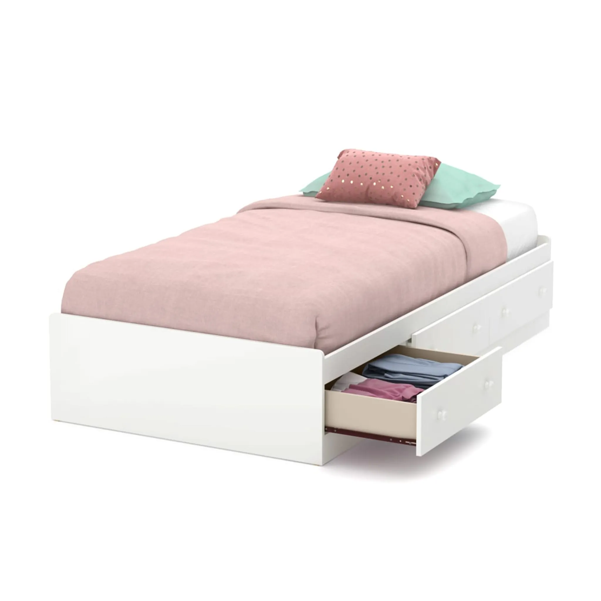 South Shore Lit Matelot Simple 3 Tiroirs - Little Smileys Blanc solide
