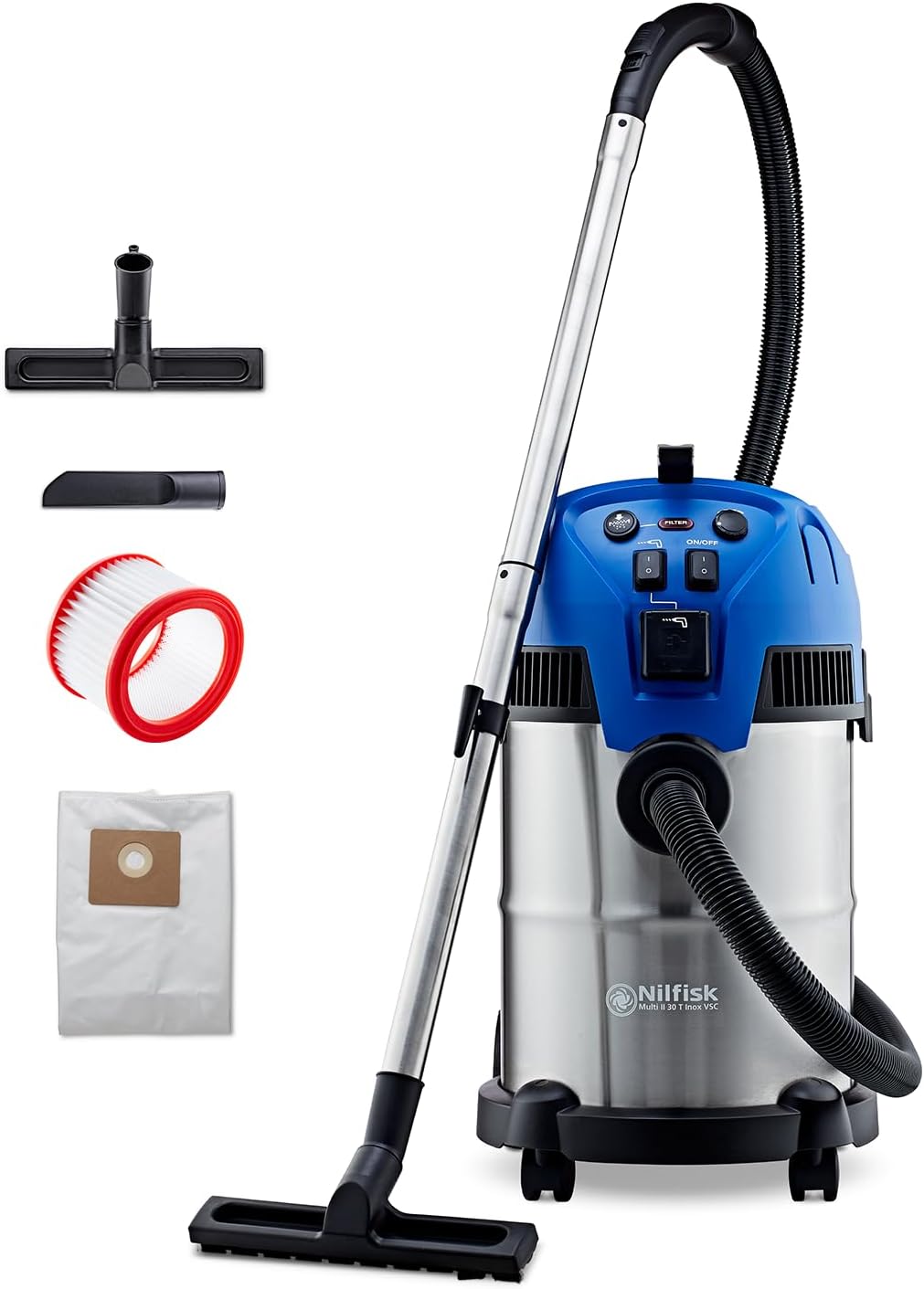 Nilfisk Multi II 30L T Nass Trockensauger mit Steckdose - Staubsauger für Werkstatt, Haus, Garten und Auto (1400 W)