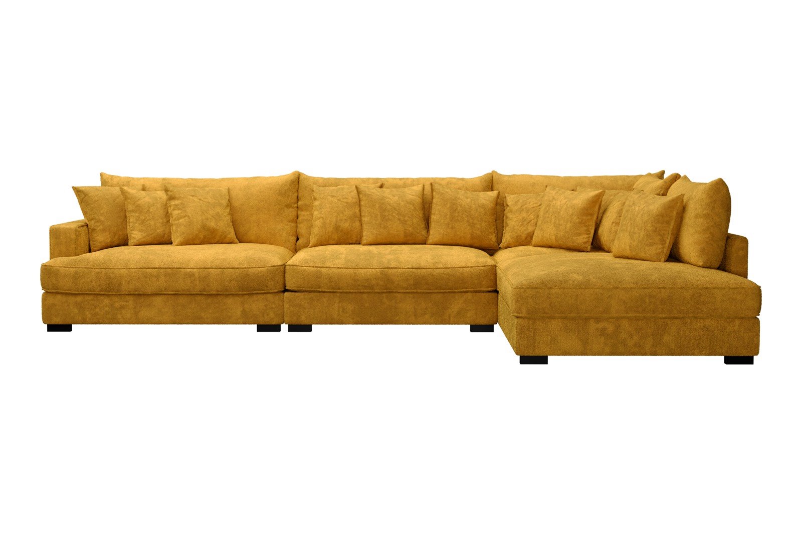 Rossi Lux 4-seter med åpen ende høyre Tekstil Genesis 10 Golden Yellow, arm A med sorte ben. Lux Komfort.