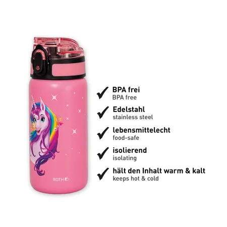 Roth Trinkflasche Einhornportrait mit Easy-Trinkverschluss, 350 ml