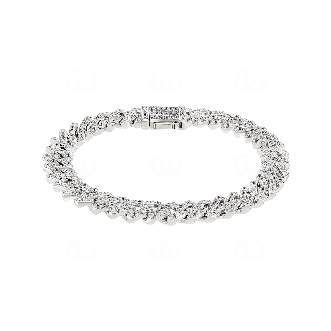 8mm Prong Cuban Link Panzerarmband 925 Silber mit Zirkonia