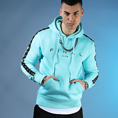 Sweat Capuche A Bandes Avec Broderie 780 Bleu Pastel