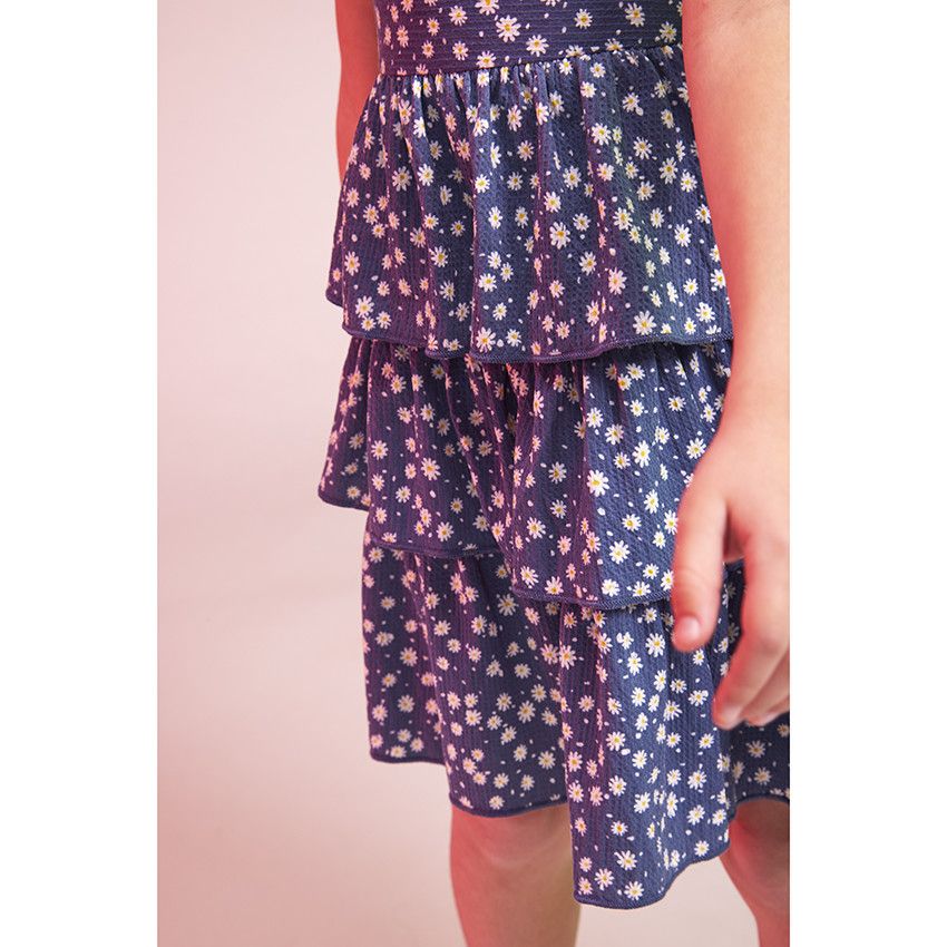Robe volantée en maille imprimé fleurs pour fille - Bleu marine