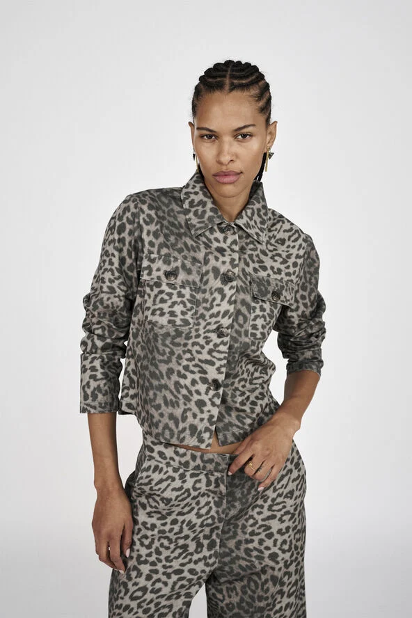 Rabens Saloner Leopard print short jacket - Aleksa Snow leopard