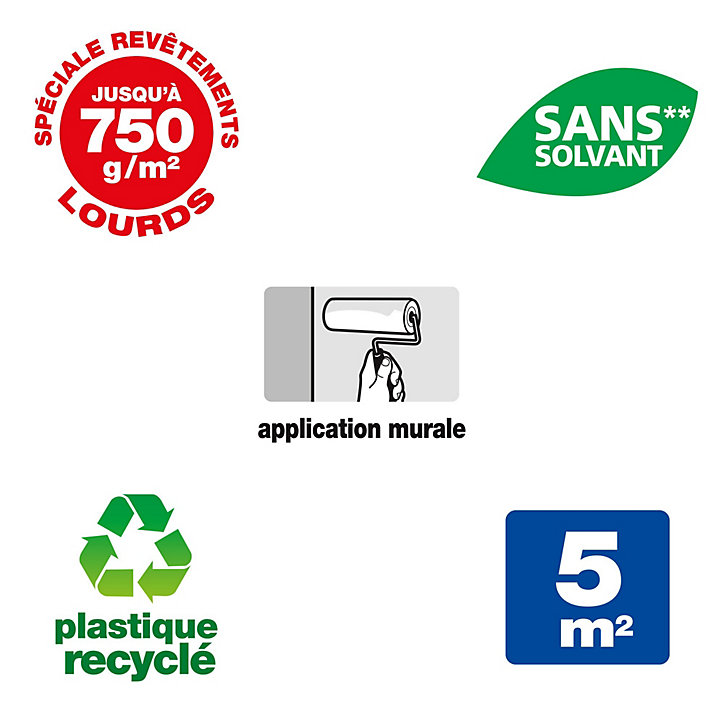Colle pour revêtements lisses de rénovations lourds (jusqu'à 750g/m²) Quelyd pâte 1kg