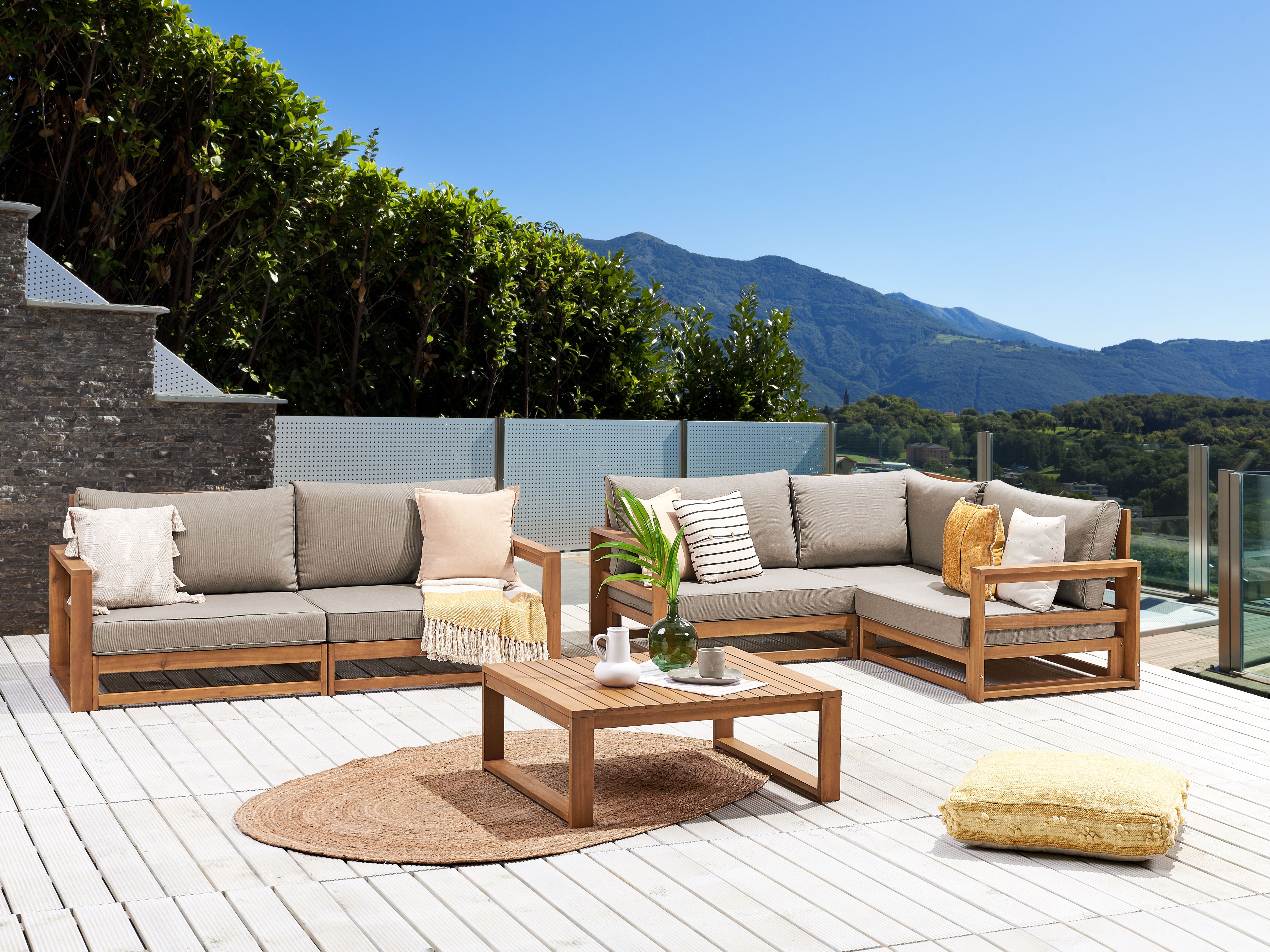 Loungeset met tafel 4-zits TIMOR modulair Gecertificeerd acaciahout Lichtbruin