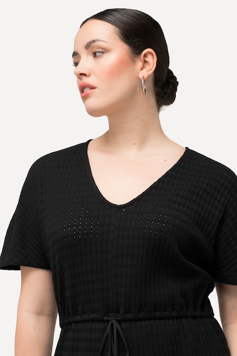 Midikleid, Strukturjersey, V-Ausschnitt, Halbarm