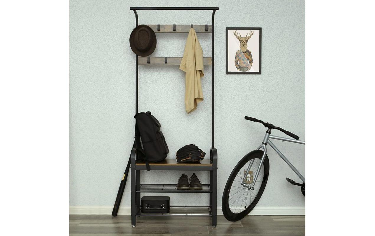 Garderobe mit Schuhablage 183 cm, Braun/SchwarzKleiderständer mit Sitzbank