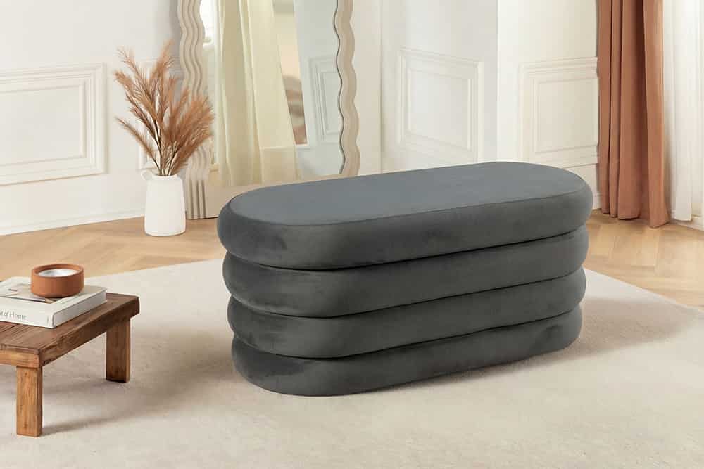 Extravagante Polsterbank VOGUE 85cm grau Samt Sitzbank mit Stauraum