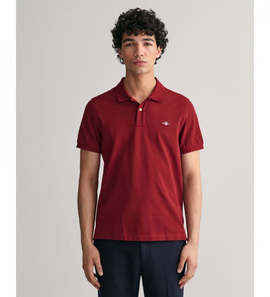 Camisa polo Gant, corte regular, modelo Shield, cor bordô.