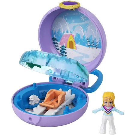 Mattel Polly Pocket Pollys Schneemobil-Schatulle, Minipuppe und Zubehör