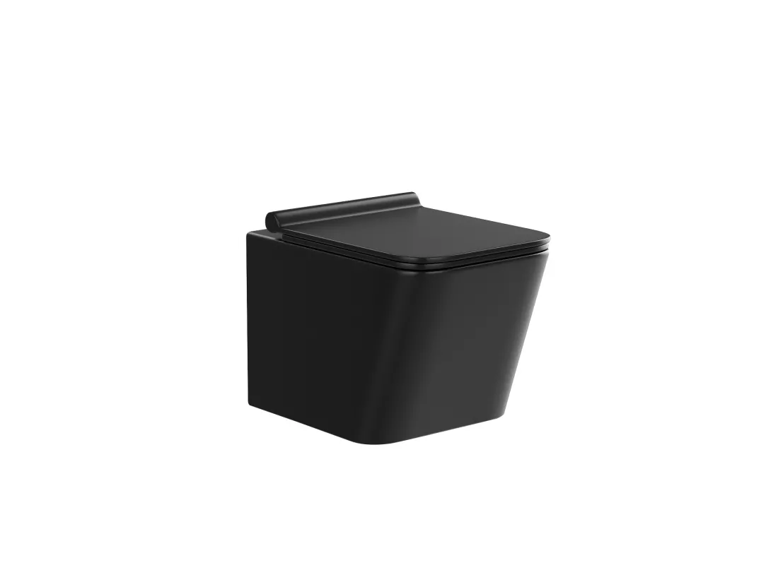 Pack WC suspendu en céramique noir mat avec option bâti-support et plaque de déclenchement ronde - CLEMONA