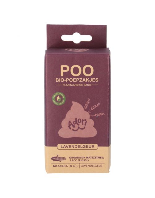 Adori Poo Bio-Poepzakjes - Hondenpoepzakjes - 22x32 cm 4x15 Zakjes Lavendelgeur