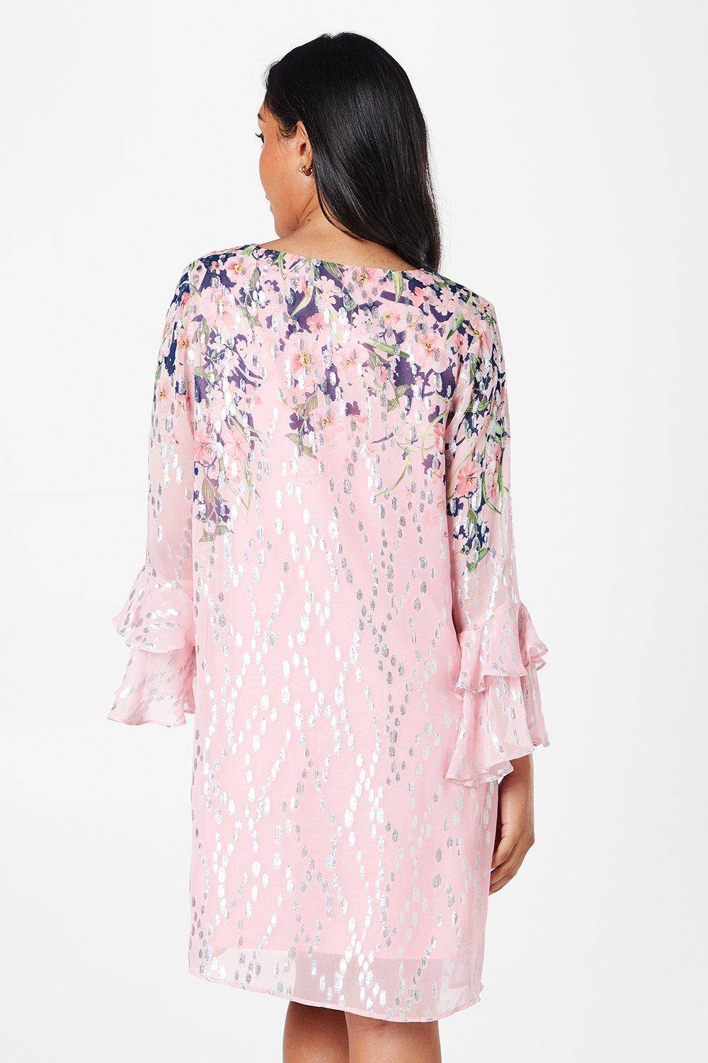 Wallis Robe Droite à Manches Volantées Métallisée Florale Petite
