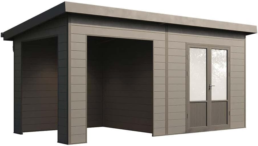 Finnhaus Wolff WPC Gerätehaus Tona 5024 28 Anthrazit Gerätehaus aus Holz/Kunststoff in Anthrazitgrau, Geräteschrank mit 28 mm Wandstärke inklusive Schleppdach Gartenhaus