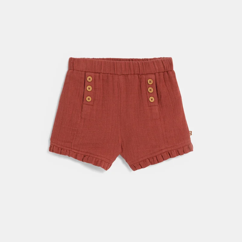 Short en gaze de coton marron bébé fille Marron