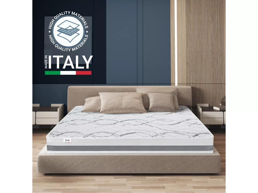 Matelas Double King-Size 180 x 205 à mémoire de forme| Premium Quality | Hauteur 22 cm | Made in Italy