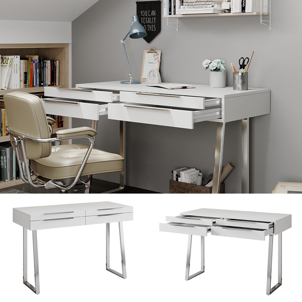 Oskar-Store Schreibtisch Alexia Weiß, 120 x 50 cm, Bürotisch mit Schubladen, modern