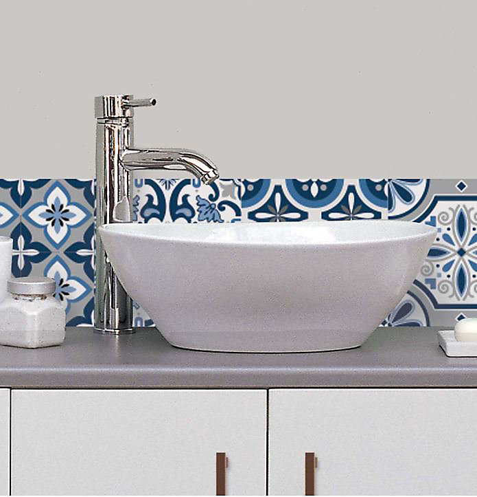 6 bandes adhésives motif Azulejos L.4,8 x H.195 x l.0,4cm - bleu et gris