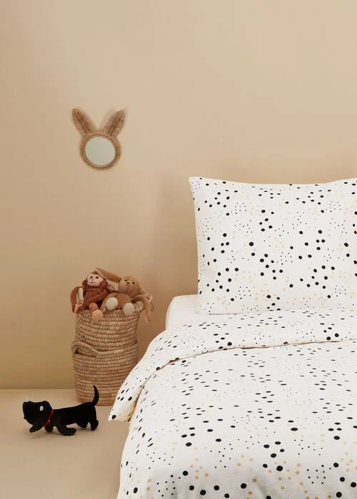housse de couette enfant 140x200 flanelle pois blanc