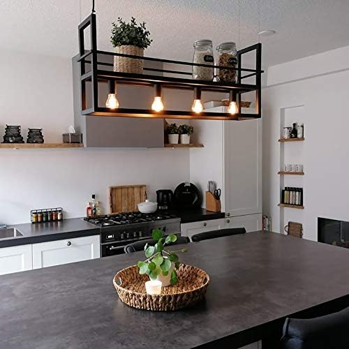 Qazqa - Modern Industrie I Vintage I Hängelampe I Pendellampe I Pendelleuchte schwarz mit Rack 4-flammig-Licht - Cage Rack - Stahl Länglich - LED geeignet E27