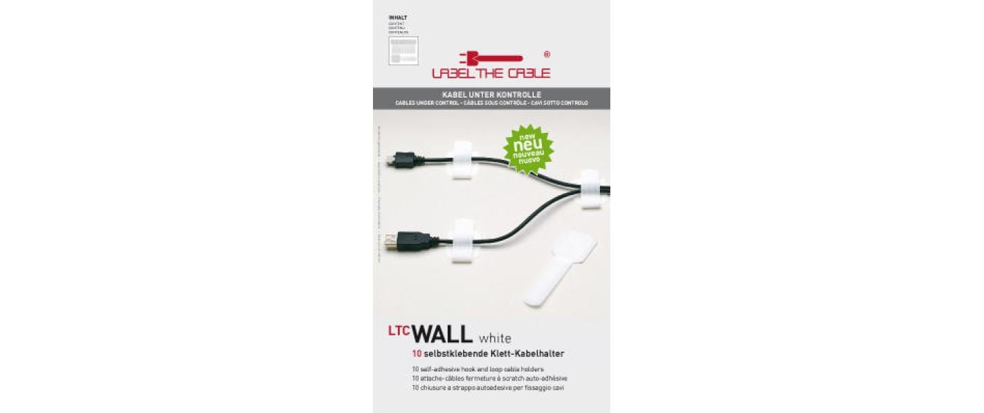 Klettkabelhalter WALL STRAPS 3 x 9 cm Weiss, 10 StückOrdnung statt Kabelsalat: Kabelhalter selbstklebend mit Klettverschluss