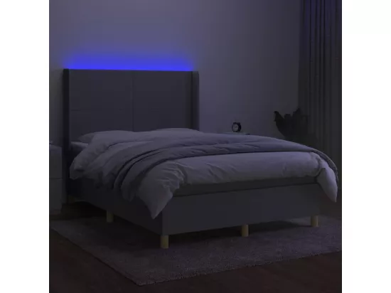Sommier tapissier et matelas et LED Gris clair 140x190 cm Tissu