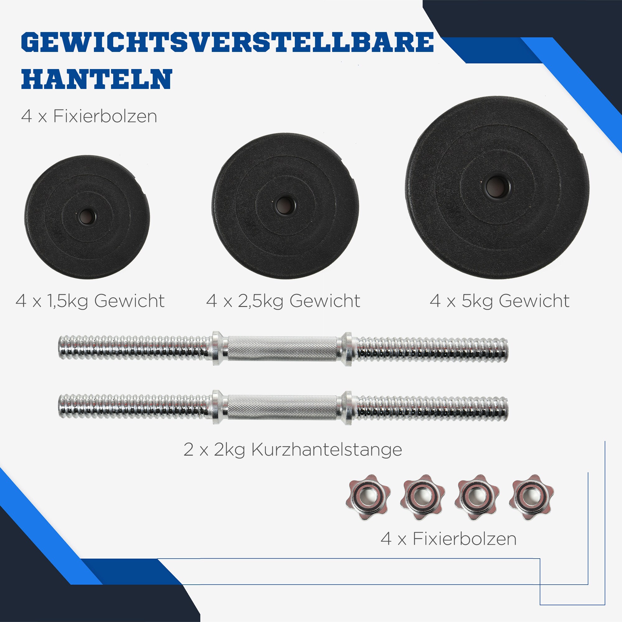 HOMCOM Kurzhantel-Set mit Hantelscheiben schwarz Ø24,5 x 4,3H cm