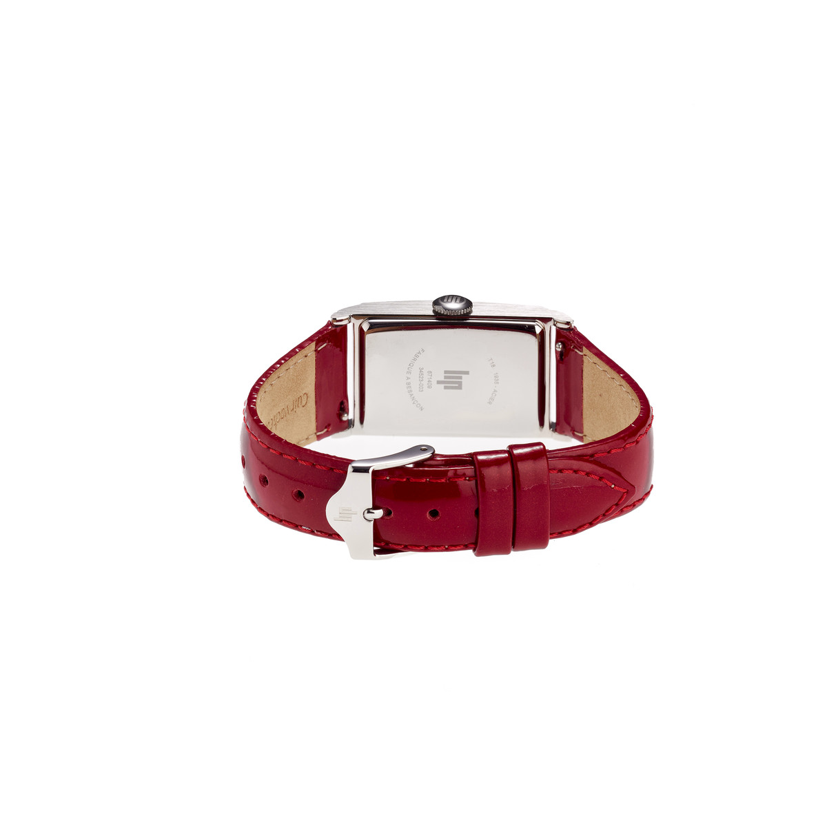 Montre Lip femme acier bracelet cuir vernis rouge