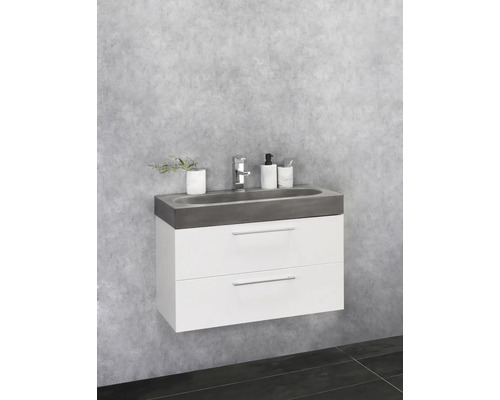 Badkamermeubelset Differnz Somero BxHxD 60 x 57 x 38 cm, frontkleur wit hoogglans met wastafel betongrijs