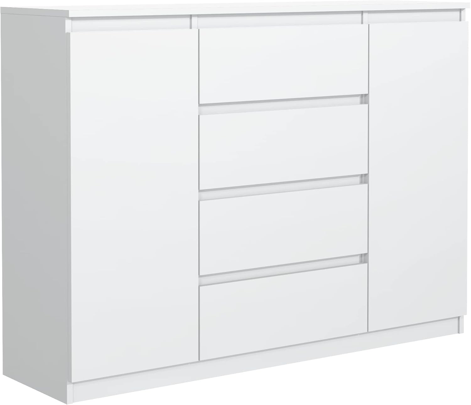 meble masztalerz Kommode Weiss mit 4 Schubladen und 2 Türen 120 cm, Sideboard Wohnzimmer, Schlafzimmer H: 101,5 cm, B: 120,4 cm, T: 39 cm, Kommode mit Schubladen, Schubladenschrank